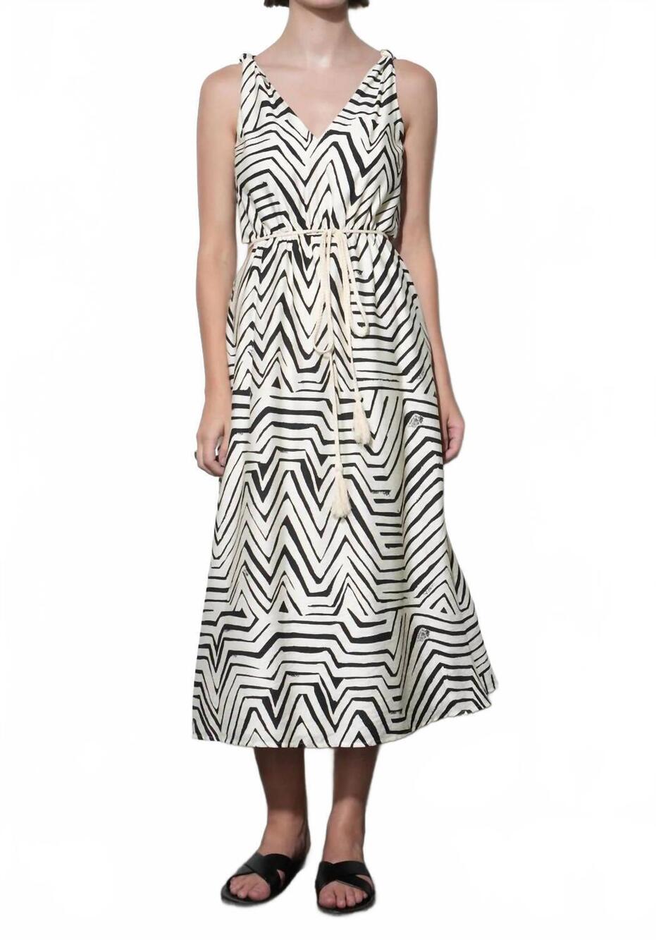 NEW GREYLIN evelyn side cut out knotted strap midi dress in ivory/black